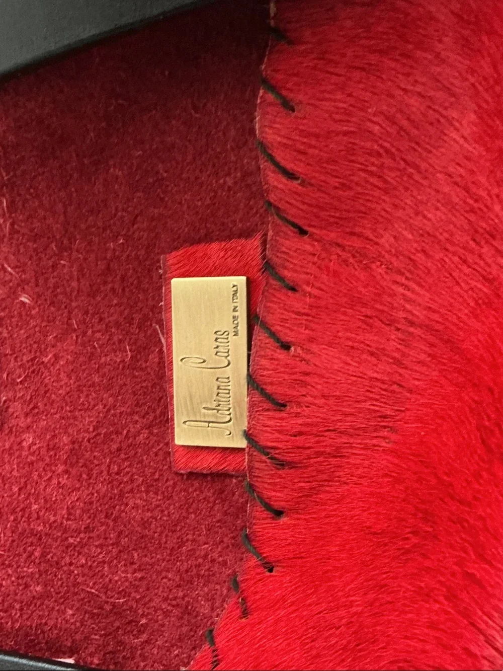 Red Calf-Hair Tote with Black Leather Handles by Adriana Caras Made in Italy 🇮🇹 - Picture 3 of 6